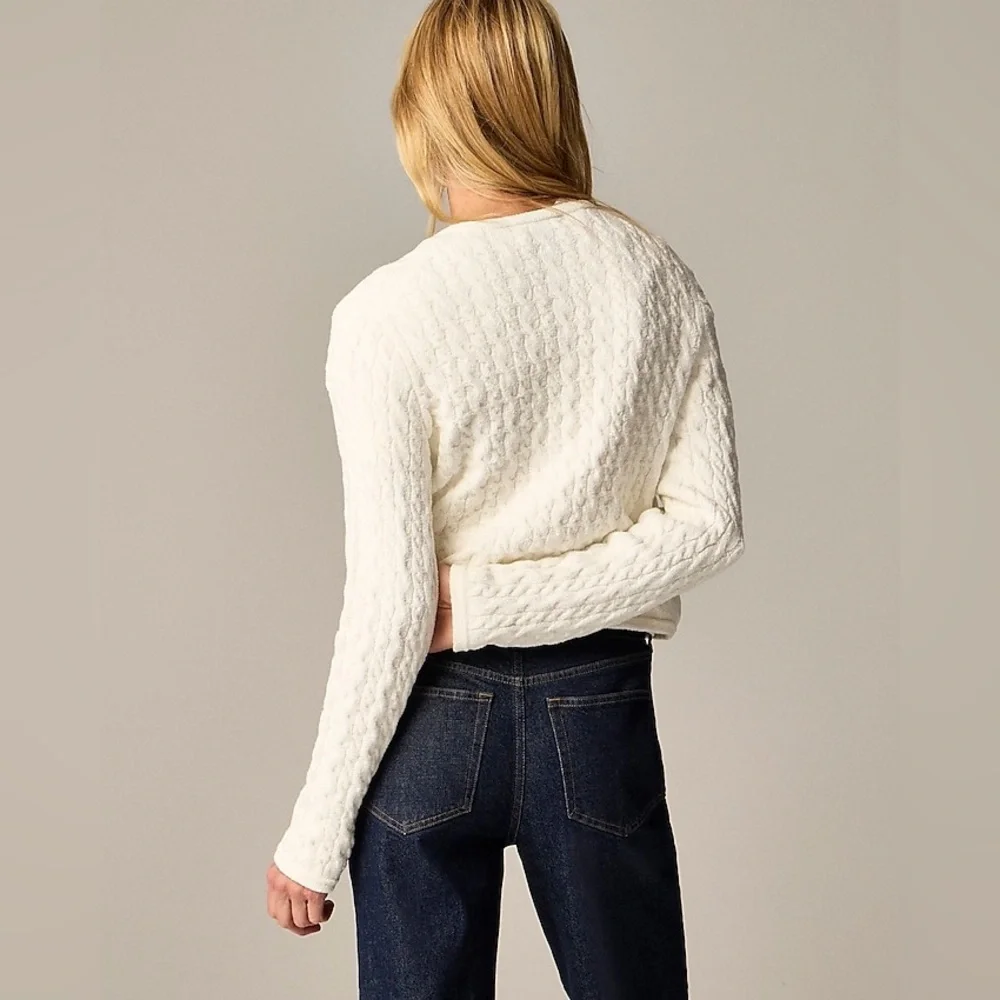 J.Crew Odette cable-knit sweater lady jacket in cotton-blend bouclé size L NWT